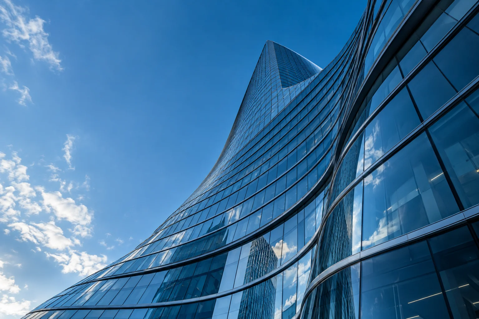 Blue glass building facade