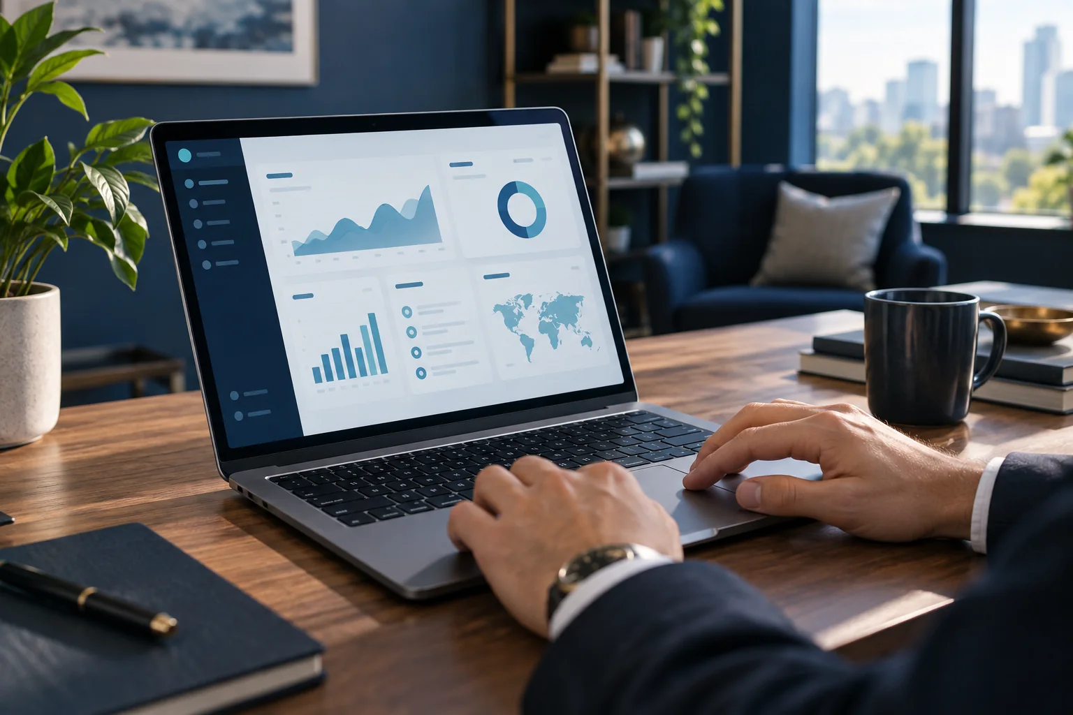 customer web platform on a laptop in a modern workplace